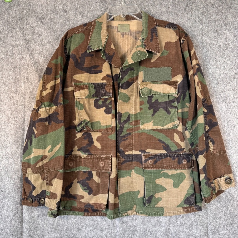 Military Camo Field Jacket Mens Medium BDU Shirt Duck Combat‎ Woodland Tactical